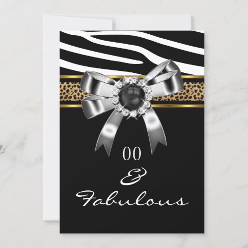Fabulous Zebra Gold Black White Leopard Party Invitation