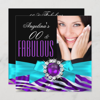 Fabulous Zebra Purple Teal Black Birthday Party Invitation