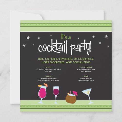 Fabulously Festive Cocktail Party lime green Invitation