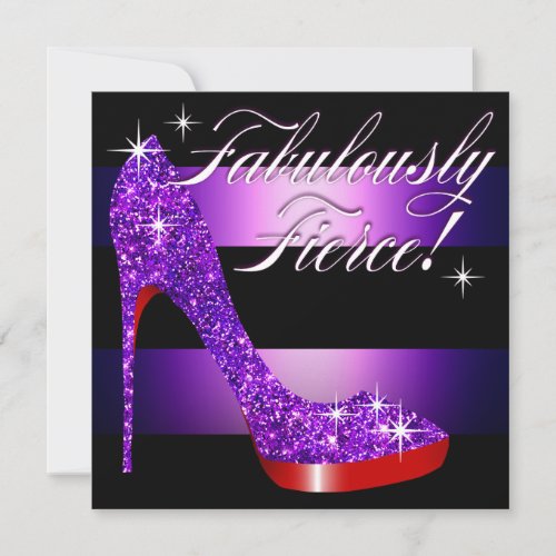 Fabulously Fierce Glittery Stiletto Stripe purple Invitation