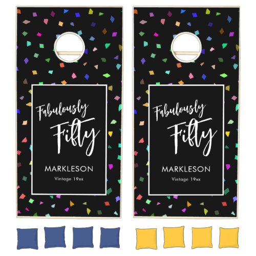Fabulously Fifty Colorful Confetti Black Cornhole Set