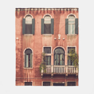 Facade of a typical old house in Venice, Italy, Fleece Blanket