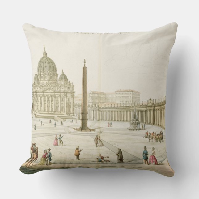 Facade of St. Peter's in Rome with the Piazza in f Throw Pillow (Front)