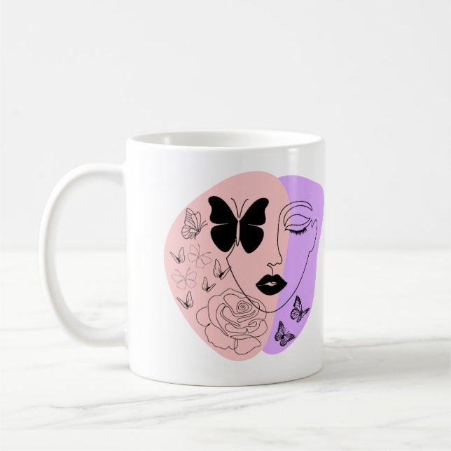 Face abstract minimalist Reusable Grocery Bag Coffee Mug (Left)