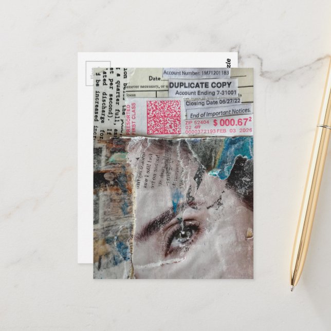Face Account Abstract Mixed Media Collage Postcard (Front/Back In Situ)