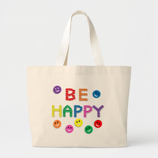Face Be Happy Large Tote Bag (Front)