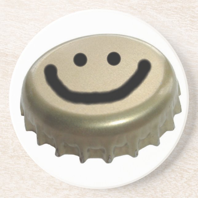 Face Beer Bottle Cap Sandstone Coaster (Front)