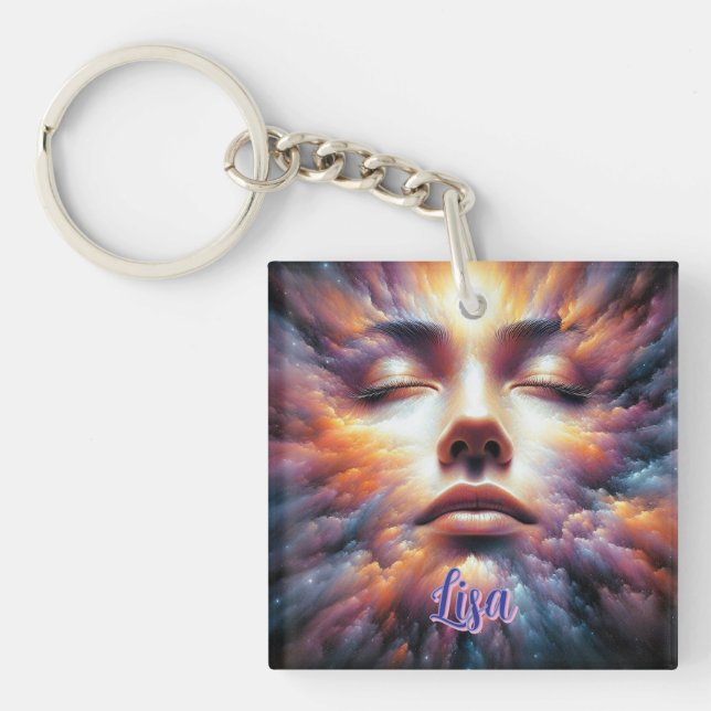 Face Blended with Colorful Clouds Keychain (Front)