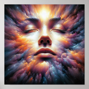 Face Blended with Colorful Clouds Poster