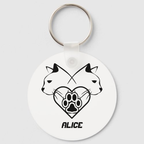 Face Cat_heart_paw design Keychain