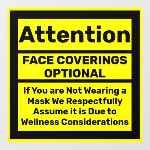 Face Coverings Policy Wellness Exempt  Window Cling