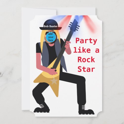Face Cut_out Rockstar 40th Mens Birthday Funny  Invitation