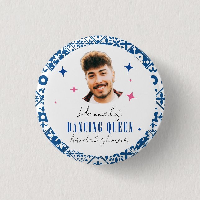 Face Dancing Queen greek disco mamma bridal shower Button (Front)