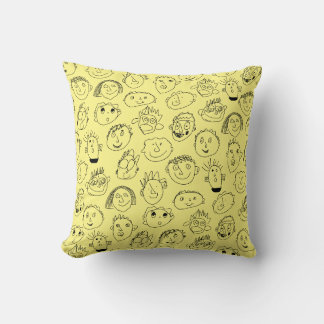 Face Doodle Throw Pillow