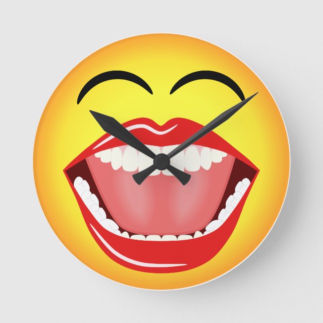 Face Emoji Humor Medium Funny Round Wall Clock (Front)