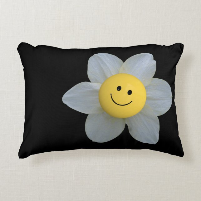 Face Flower On Black Accent Pillow (Front)