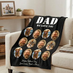 Face Funny Father's Day photo collage Fleece Blanket