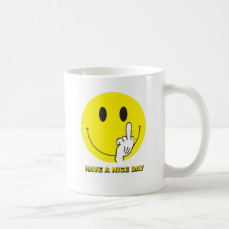face giving the finger coffee mug