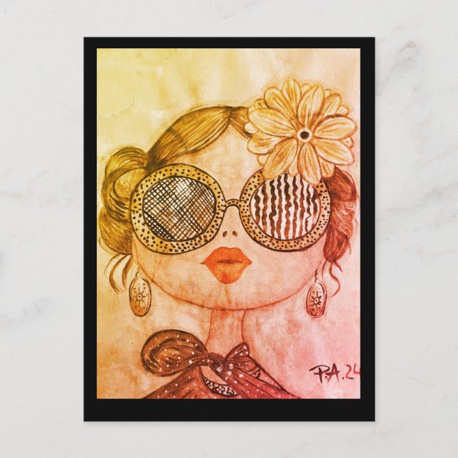 face illustration of fashion girl postcard (Front)