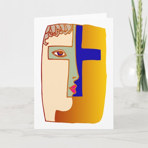 Face In A Cross Greeting Cards