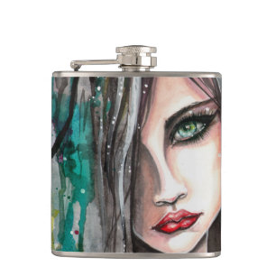 Face in Paint Abstract Fantasy Art Girl Portrait Flask