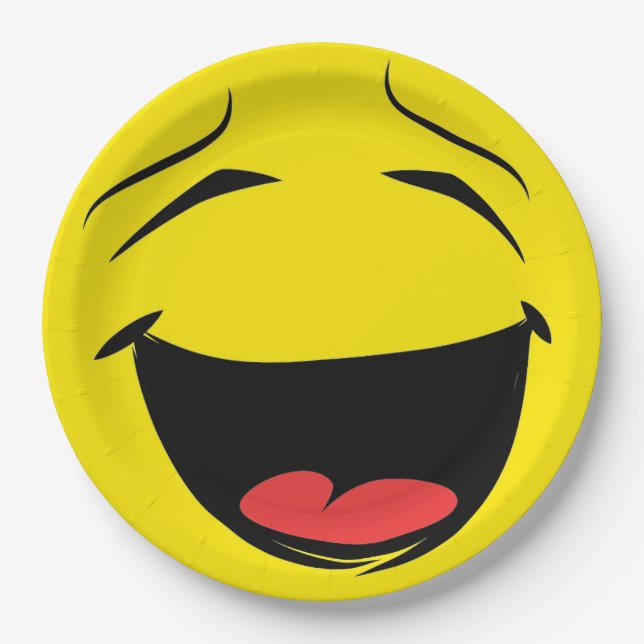 Face Laughing Emoticon Birthday Party Paper Plates (Front)