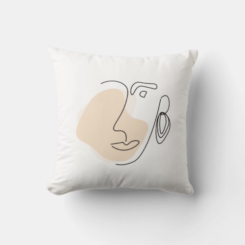 Face Line Art Modern Minimalist Contemporary Throw Pillow