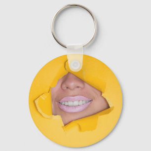 Face Lips Smile Yellow Keychain
