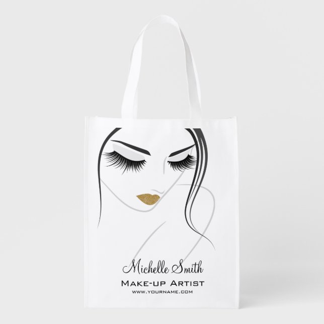 Face long lashes Lash Extensions Reusable Grocery Bag (Front)