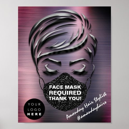 Face Mask Covering Required Brushed Berry Logo Poster