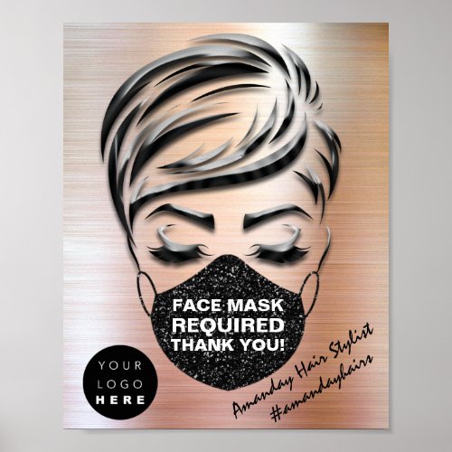 Face Mask Covering Required Brushed Rose Logo Poster