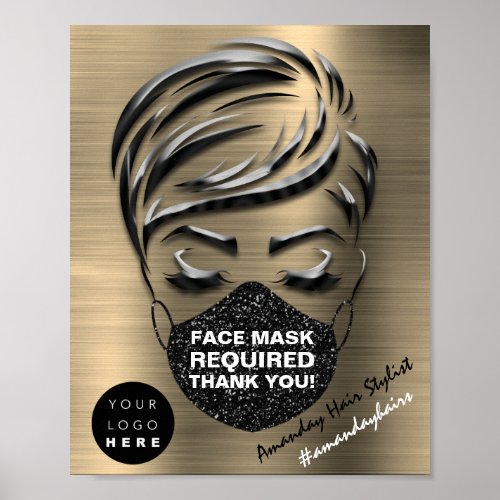 Face Mask Covering Required Brushed Sepia Logo Poster