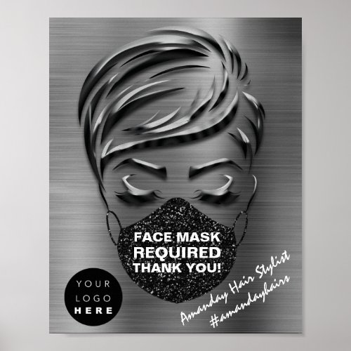 Face Mask Covering Required Brushed Silver Logo Poster