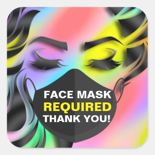 Face Mask Covering Required Cosmetologist Rainbow Square Sticker