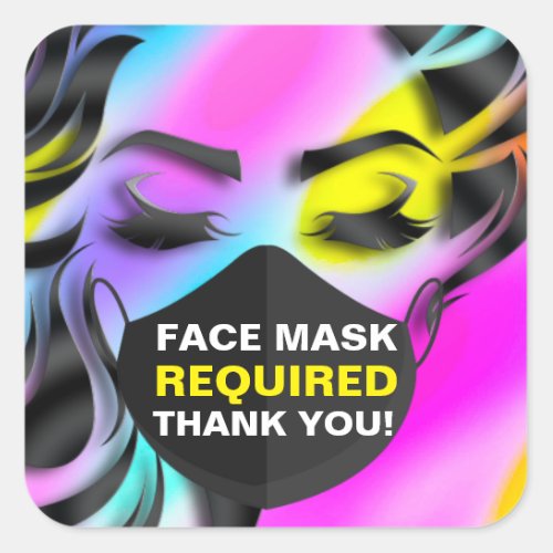 Face Mask Covering Required Covid19 Rainbow Square Sticker