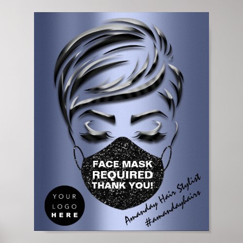 Face Mask Covering Required Covid Blue Custom Logo Poster