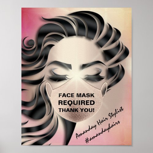 Face Mask Covering Required Covid Blush Hair Poster