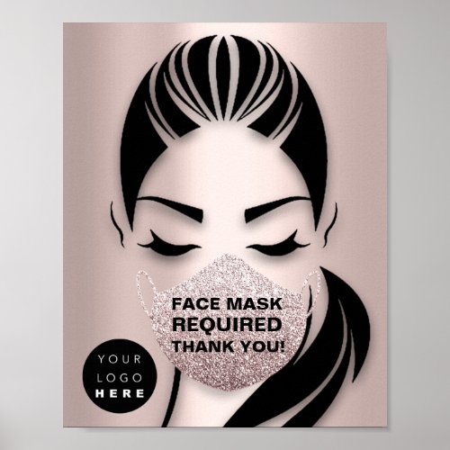 Face Mask Covering Required Covid Blush Rose Logo Poster