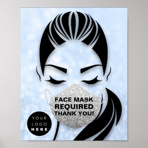 Face Mask Covering Required Covid Custom Logo Blue Poster