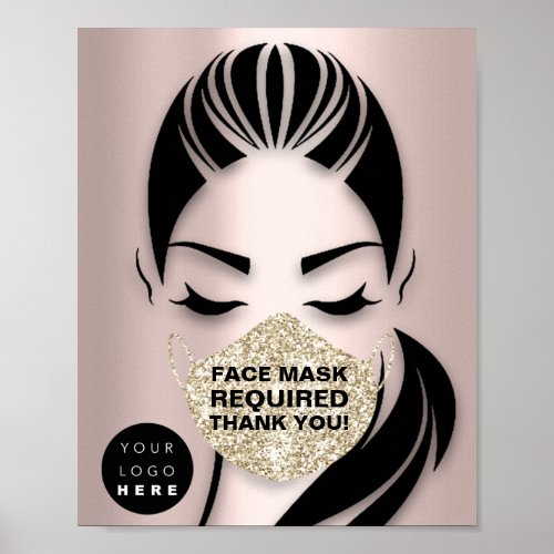 Face Mask Covering Required Covid Girl Rose Logo Poster