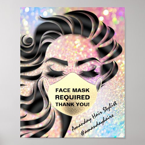 Face Mask Covering Required Covid Glitter Holograp Poster