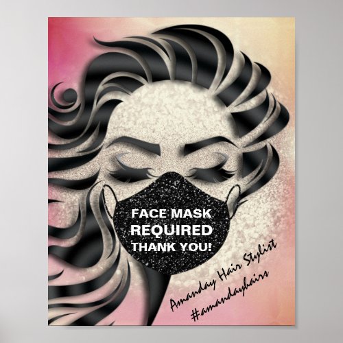 Face Mask Covering Required Covid Glitter Pink Poster