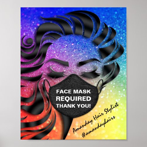 Face Mask Covering Required Covid Glitter Rainbow Poster
