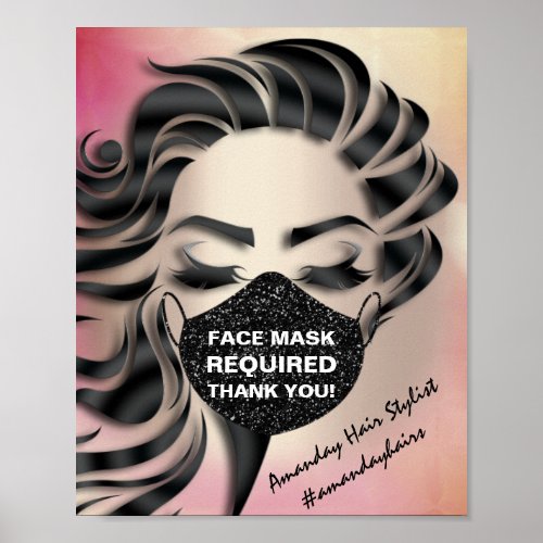 Face Mask Covering Required Covid Glitter Rose Pin Poster