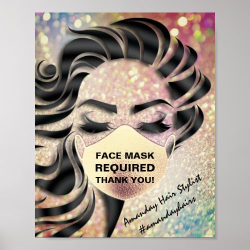 Face Mask Covering Required Covid Glitter Rose Pin Poster