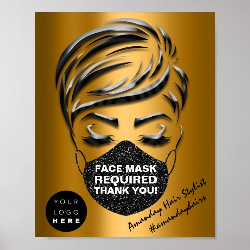 Face Mask Covering Required Covid Gold Custom Logo Poster