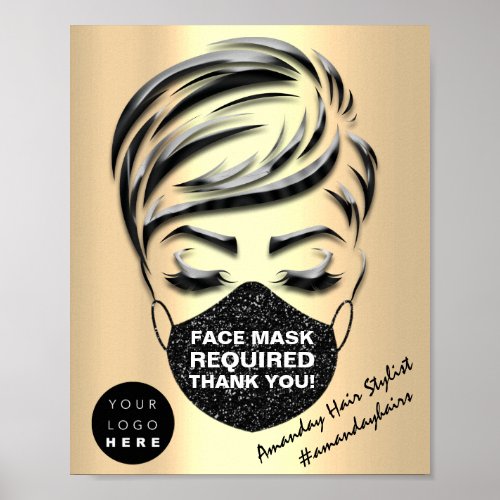 Face Mask Covering Required Covid Gold Logo Poster