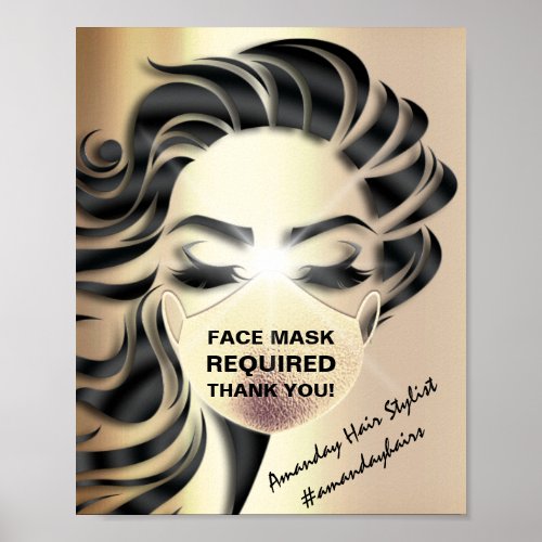 Face Mask Covering Required Covid Hairdresser Gold Poster
