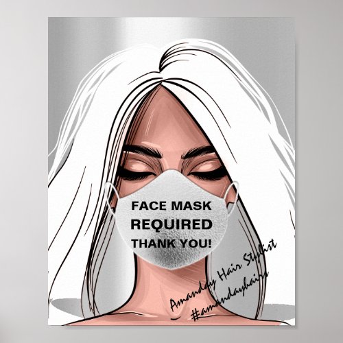 Face Mask Covering Required Covid Hairdresser Gray Poster