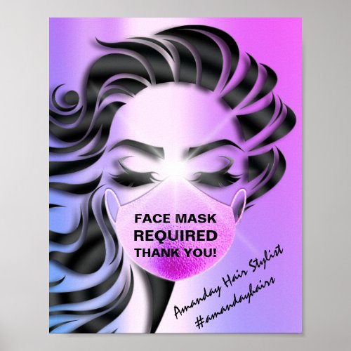 Face Mask Covering Required Covid Hairdresser Pink Poster
